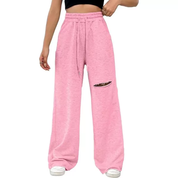 SweatyRocks Women's Ripped Drawstring High Waist Baggy Straight Leg Joggers Sweatpants with Pockets