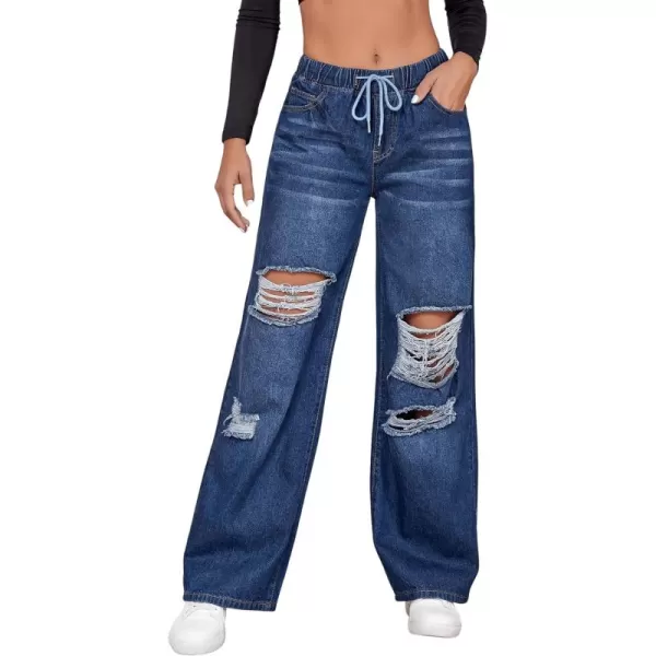 SweatyRocks Women's Ripped Straight Leg Jeans High Waist Distressed Cutout Denim Pants