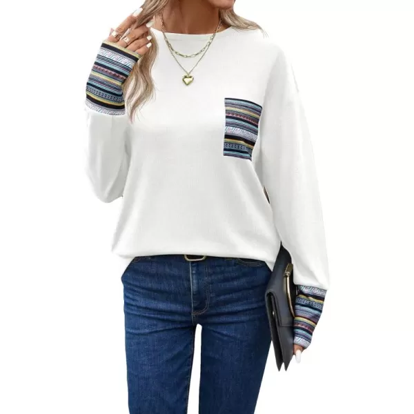 SweatyRocks Women's Round Neck Drop Shoulder Sweatshirt Long Sleeve Pullover Pocket T Shirt Tops