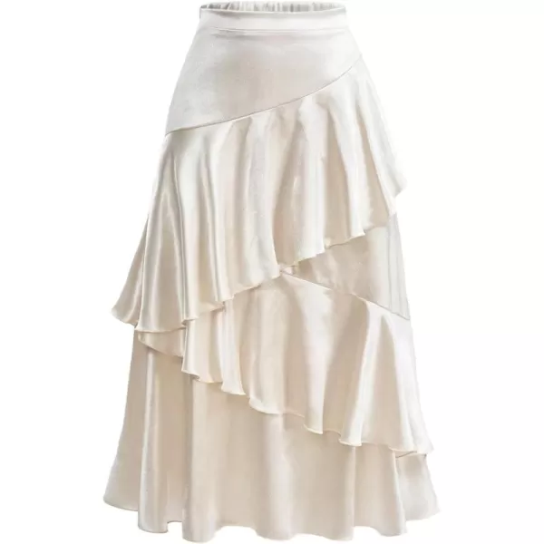 SweatyRocks Women's Ruffle Trim Silk Satin Long Skirt High Waist Elegant Party Skirts