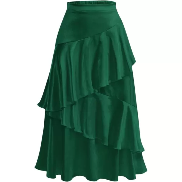 SweatyRocks Women's Ruffle Trim Silk Satin Long Skirt High Waist Elegant Party Skirts