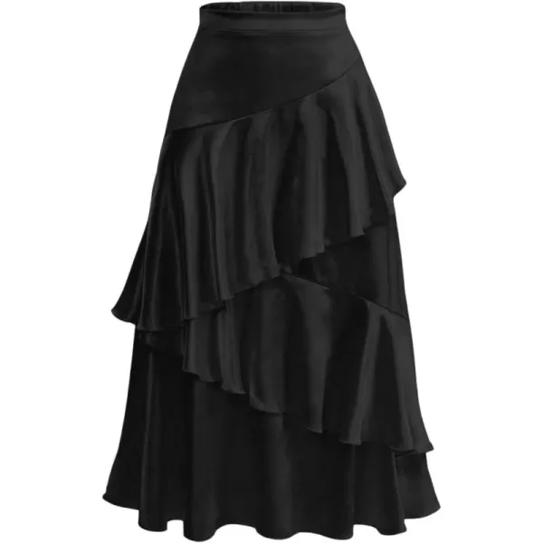 SweatyRocks Women's Ruffle Trim Silk Satin Long Skirt High Waist Elegant Party Skirts