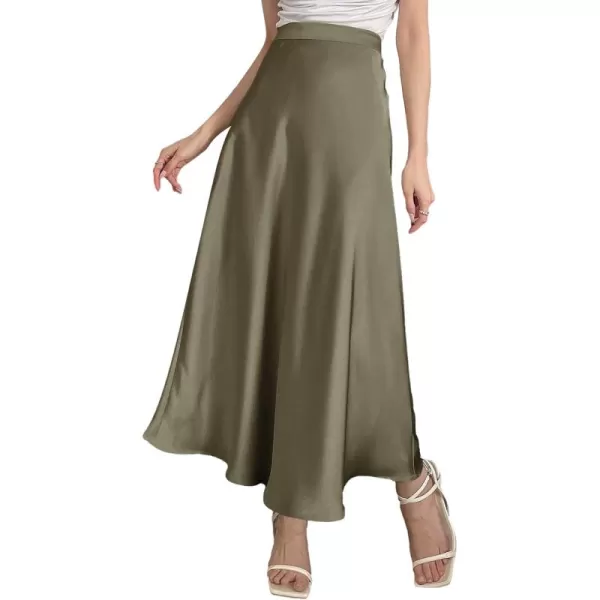 SweatyRocks Women's Satin High Waisted A Line Maxi Skirt Elegant Solid Flowy Party Long Skirts