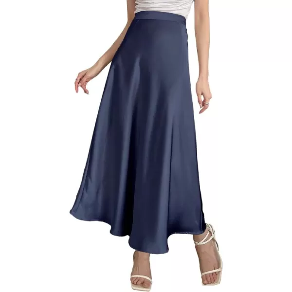 SweatyRocks Women's Satin High Waisted A Line Maxi Skirt Elegant Solid Flowy Party Long Skirts