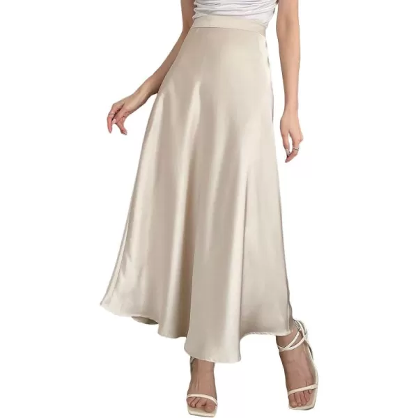 SweatyRocks Women's Satin High Waisted A Line Maxi Skirt Elegant Solid Flowy Party Long Skirts