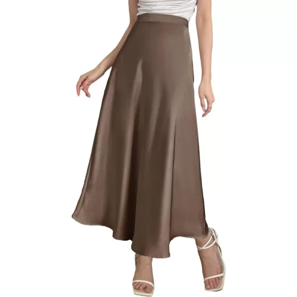 SweatyRocks Women's Satin High Waisted A Line Maxi Skirt Elegant Solid Flowy Party Long Skirts
