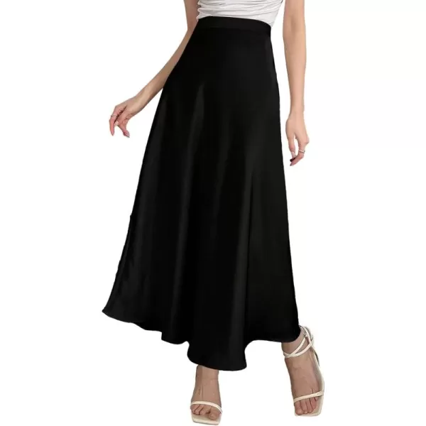 SweatyRocks Women's Satin High Waisted A Line Maxi Skirt Elegant Solid Flowy Party Long Skirts