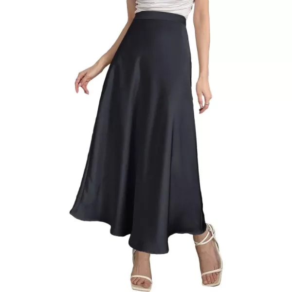 SweatyRocks Women's Satin High Waisted A Line Maxi Skirt Elegant Solid Flowy Party Long Skirts
