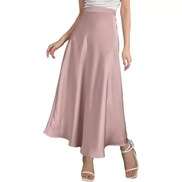 SweatyRocks Women's Satin High Waisted A Line Maxi Skirt Elegant Solid Flowy Party Long Skirts
