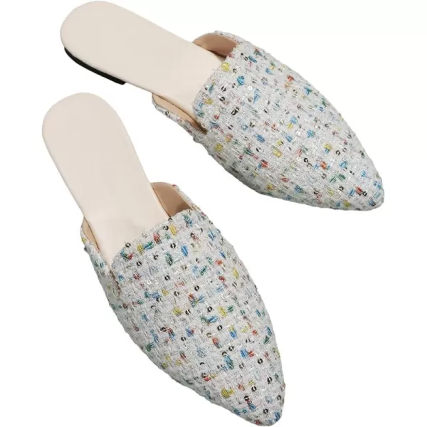 SweatyRocks Women's Sequins Color Block Mules Flats Pointed Toe Backless Loafers Slip on Shoes
