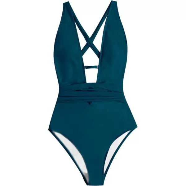 SweatyRocks Women's Sexy Basic Criss Cross Tie Knot Front Deep V Open Back One Piece Swimwear