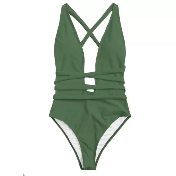 SweatyRocks Women's Sexy Basic Criss Cross Tie Knot Front Deep V Open Back One Piece Swimwear