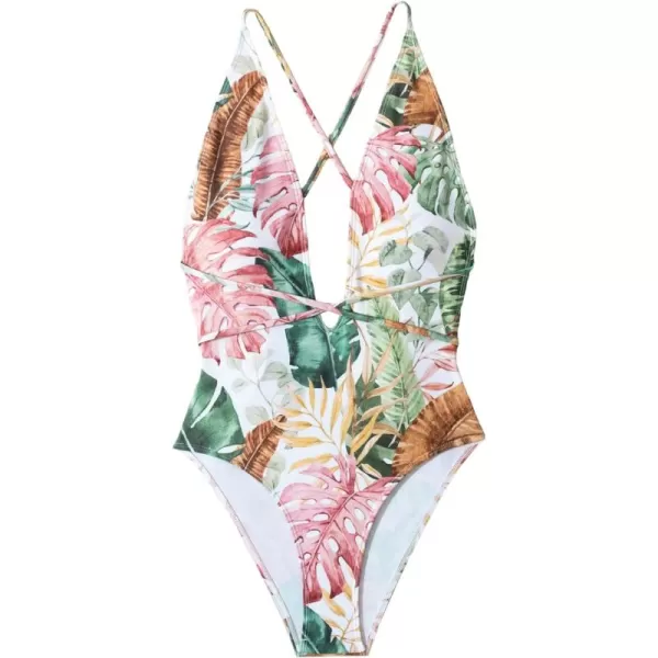 SweatyRocks Women's Sexy Basic Criss Cross Tie Knot Front Deep V Open Back One Piece Swimwear