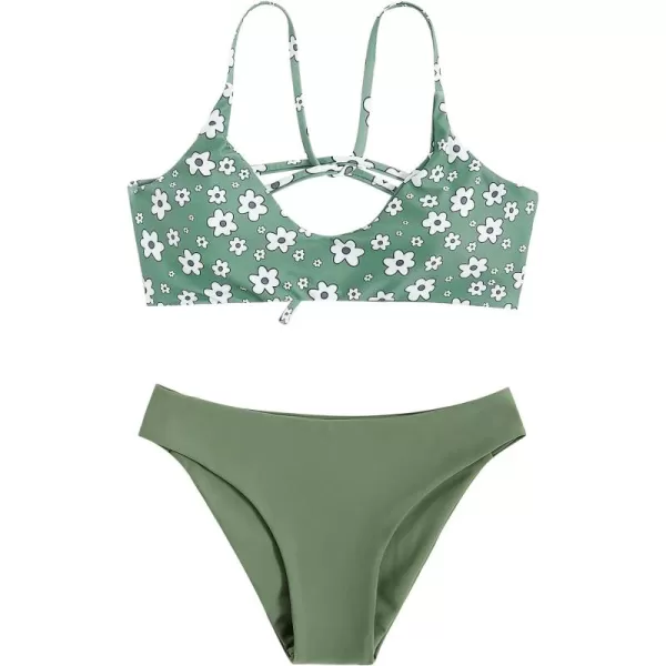 SweatyRocks Women's Sexy Bathing Suit Floral Print Cross Back Bikini Set Swimsuits
