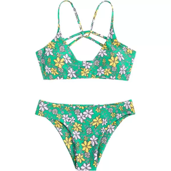 SweatyRocks Women's Sexy Bathing Suit Floral Print Cross Back Bikini Set Swimsuits
