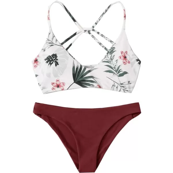 SweatyRocks Women's Sexy Bathing Suit Floral Print Cross Back Bikini Set Swimsuits