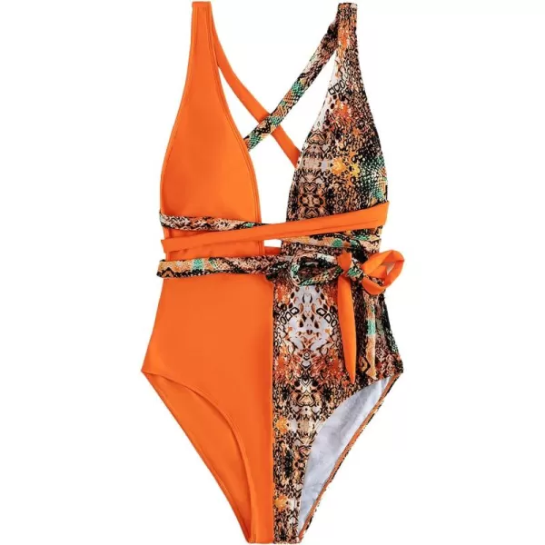 SweatyRocks Women's Sexy Bathing Suits Criss Cross Tie Knot Front Deep V Open Back Leopard One Piece Swimwear