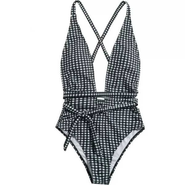 SweatyRocks Women's Sexy Bathing Suits Criss Cross Tie Knot Front Deep V Open Back Leopard One Piece Swimwear