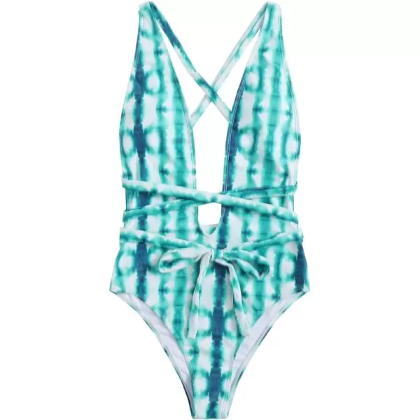 SweatyRocks Women's Sexy Bathing Suits Criss Cross Tie Knot Front Deep V Open Back Leopard One Piece Swimwear