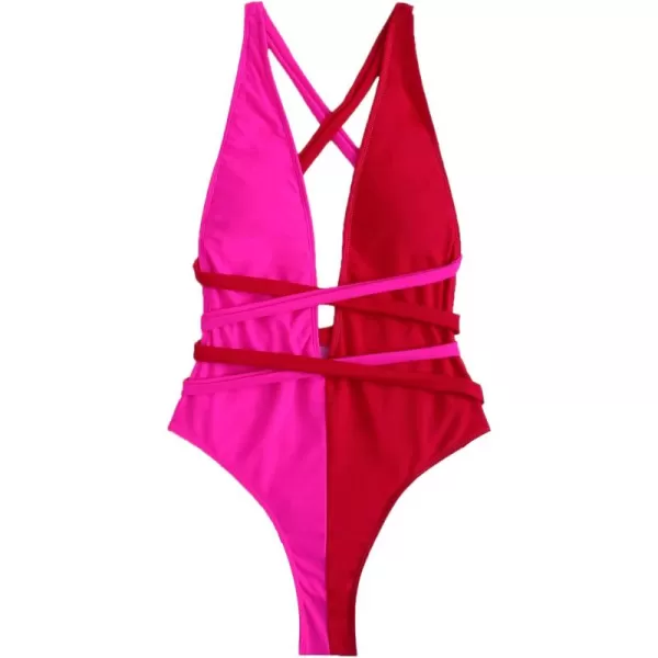SweatyRocks Women's Sexy Bathing Suits Criss Cross Tie Knot Front Deep V Open Back Leopard One Piece Swimwear