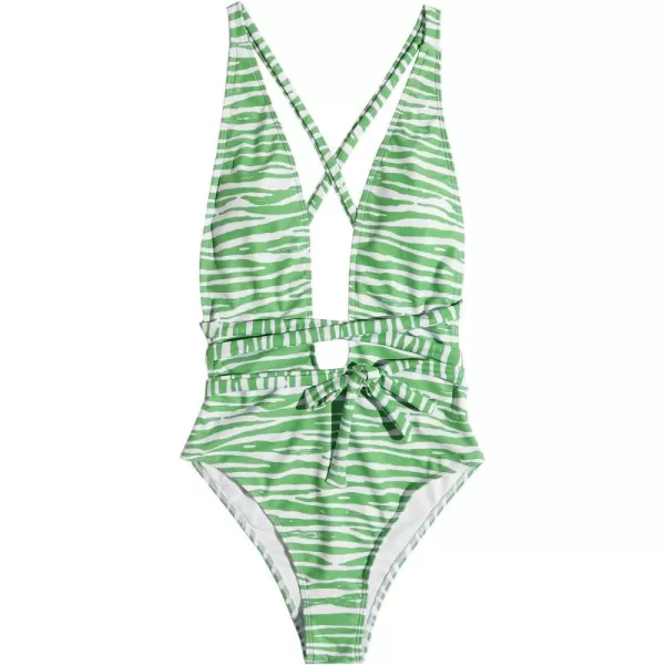 SweatyRocks Women's Sexy Bathing Suits Criss Cross Tie Knot Front Deep V Open Back Leopard One Piece Swimwear