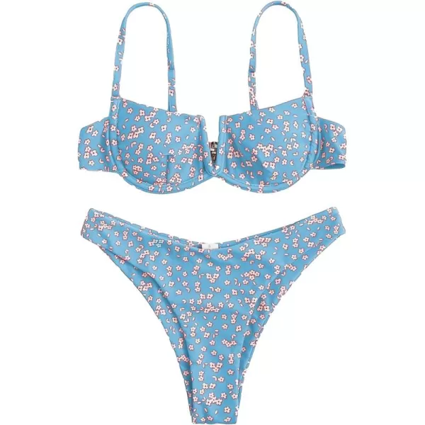 SweatyRocks Women's Sexy Bathing Suits Spaghetti Strap Floral Bikini Set Underwire Swimsuit