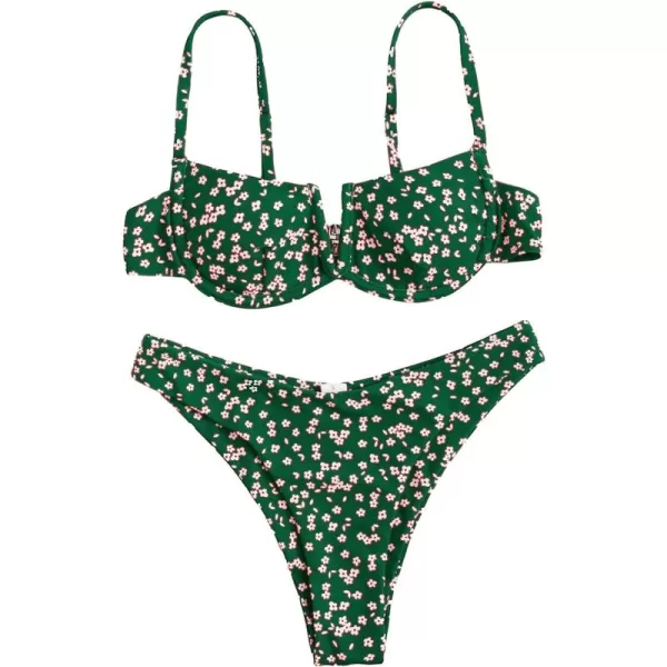 SweatyRocks Women's Sexy Bathing Suits Spaghetti Strap Floral Bikini Set Underwire Swimsuit