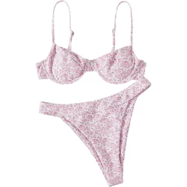 SweatyRocks Women's Sexy Bathing Suits Spaghetti Strap Floral Bikini Set Underwire Swimsuit