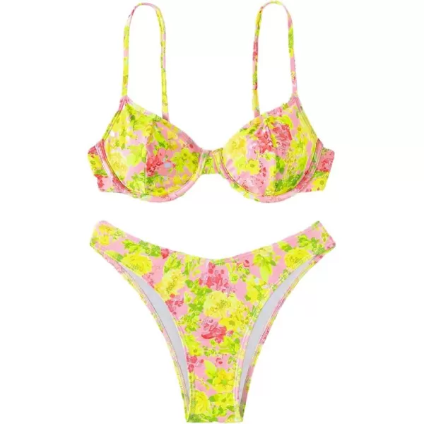 SweatyRocks Women's Sexy Bathing Suits Spaghetti Strap Floral Bikini Set Underwire Swimsuit