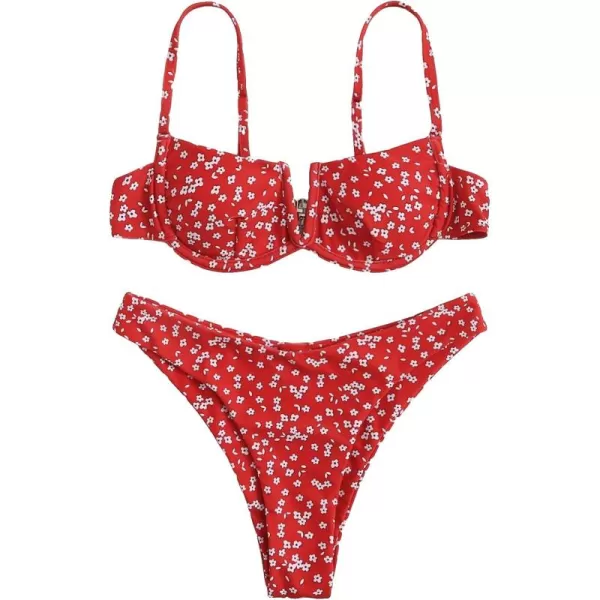 SweatyRocks Women's Sexy Bathing Suits Spaghetti Strap Floral Bikini Set Underwire Swimsuit