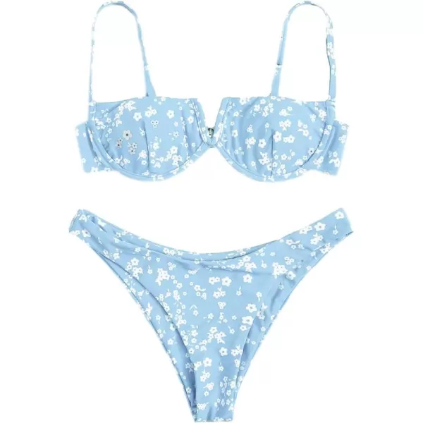 SweatyRocks Women's Sexy Bathing Suits Spaghetti Strap Floral Bikini Set Underwire Swimsuit