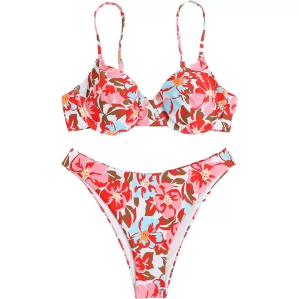 SweatyRocks Women's Sexy Bathing Suits Spaghetti Strap Floral Bikini Set Underwire Swimsuit