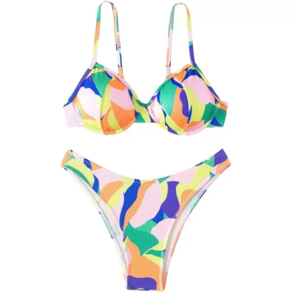 SweatyRocks Women's Sexy Bathing Suits Spaghetti Strap Floral Bikini Set Underwire Swimsuit