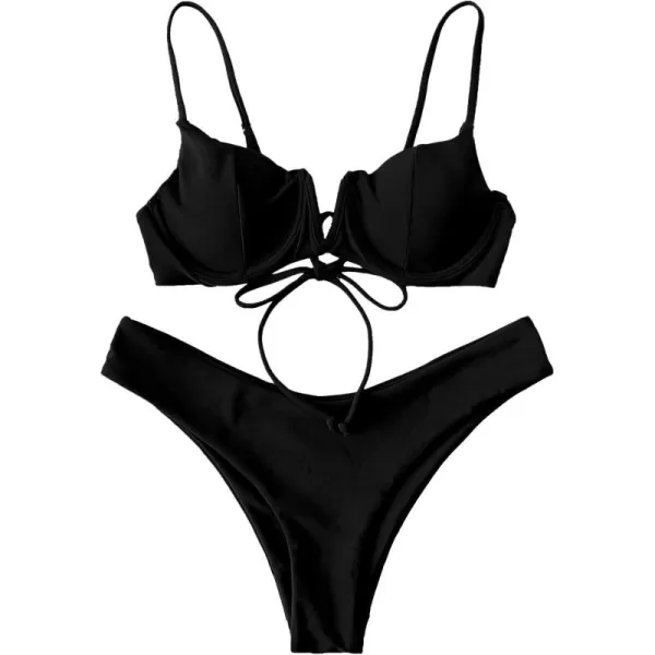 SweatyRocks Women's Sexy Bathing Suits Spaghetti Strap Floral Bikini Set Underwire Swimsuit