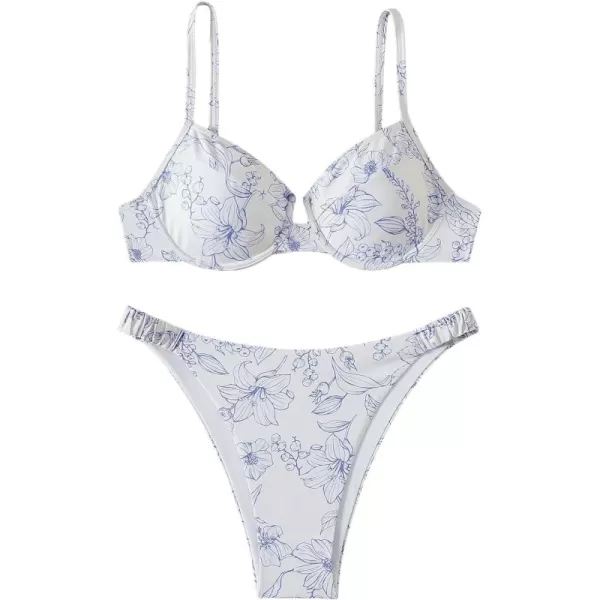 SweatyRocks Women's Sexy Bathing Suits Spaghetti Strap Floral Bikini Set Underwire Swimsuit