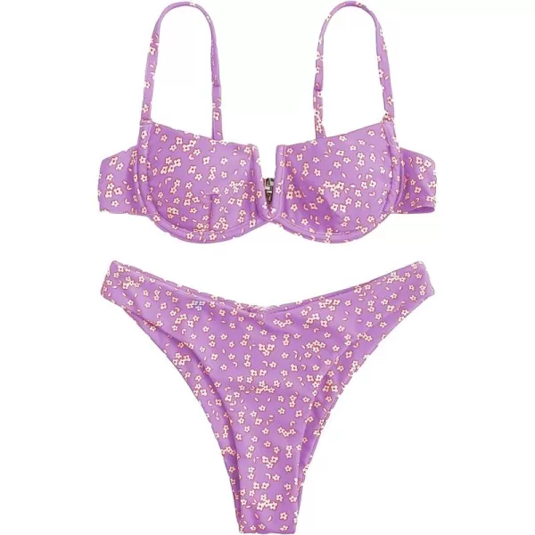 SweatyRocks Women's Sexy Bathing Suits Spaghetti Strap Floral Bikini Set Underwire Swimsuit