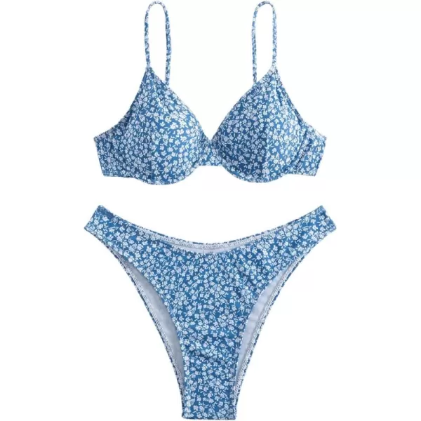 SweatyRocks Women's Sexy Bathing Suits Spaghetti Strap Floral Bikini Set Underwire Swimsuit