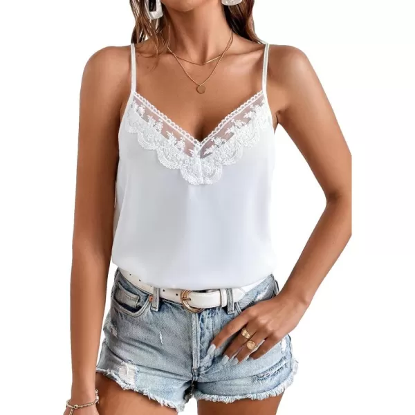 SweatyRocks Women's Sheer Lace V Neck Backless Tank Sleeveless Spaghetti Strap Tops