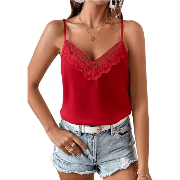 SweatyRocks Women's Sheer Lace V Neck Backless Tank Sleeveless Spaghetti Strap Tops