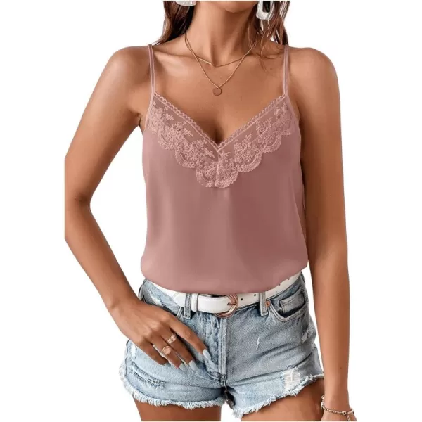 SweatyRocks Women's Sheer Lace V Neck Backless Tank Sleeveless Spaghetti Strap Tops