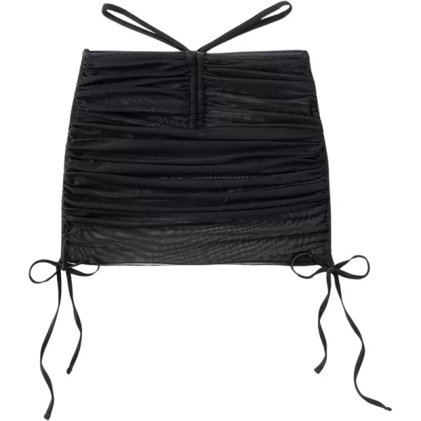 SweatyRocks Women's Sheer Mesh Drawstring Cover Up Skirt Ruched High Waist Coverups Beach Skirt