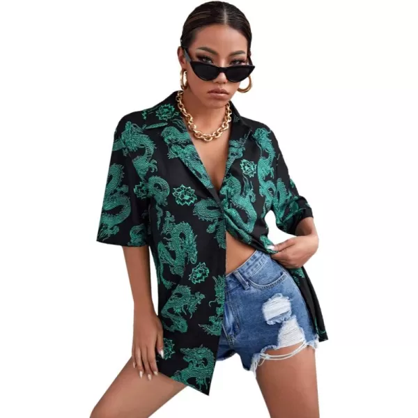 SweatyRocks Women's Short Sleeve Cute Print Button Down Shirt Tops