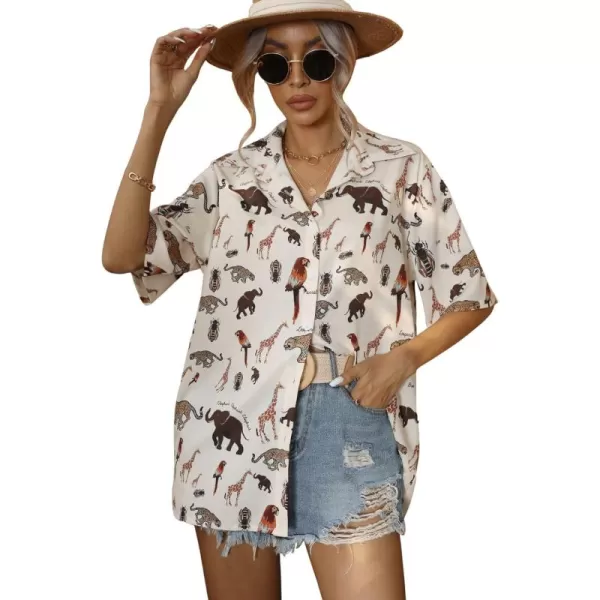 SweatyRocks Women's Short Sleeve Cute Print Button Down Shirt Tops