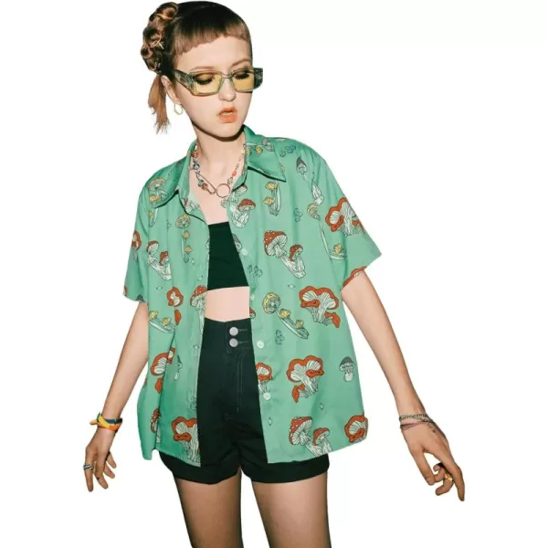 SweatyRocks Women's Short Sleeve Cute Print Button Down Shirt Tops