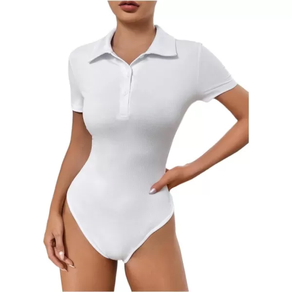 SweatyRocks Women's Short Sleeve Half Button Collared Ribbed Knit Slim Fit Bodysuit Tee Top