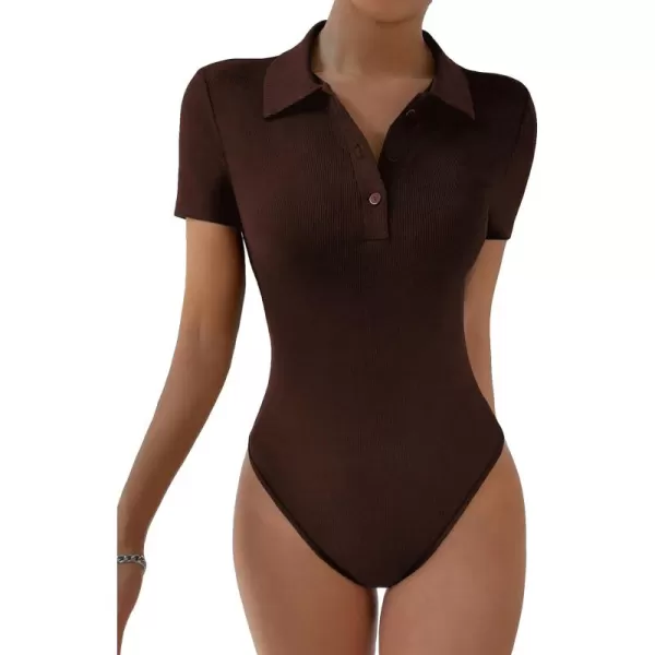 SweatyRocks Women's Short Sleeve Half Button Collared Ribbed Knit Slim Fit Bodysuit Tee Top