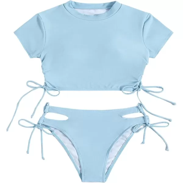 SweatyRocks Women's Short Sleeve Rash Guard Swimsuit Cut Out Tie Side 2 Piece Bathing Suit