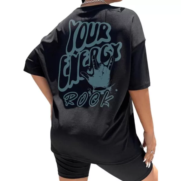 SweatyRocks Women's Short Sleeve Round Neck Tee Graphic Oversized T-Shirt