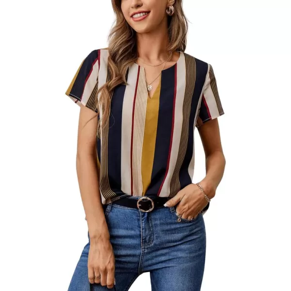 SweatyRocks Women's Short Sleeve Striped Printed Blouse Color Block Work Blouse Tee Top