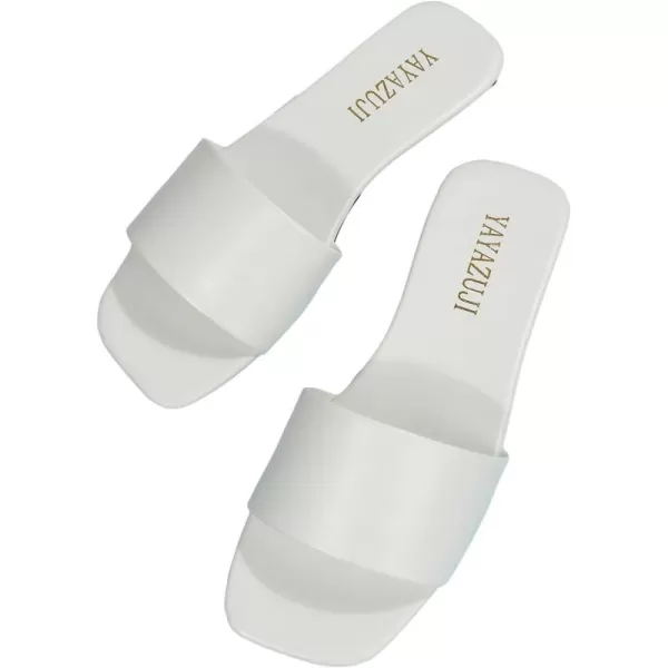 SweatyRocks Women's Single Band Open Toe Slip on Slide Sandal PU Leather Summer Flats Sandals